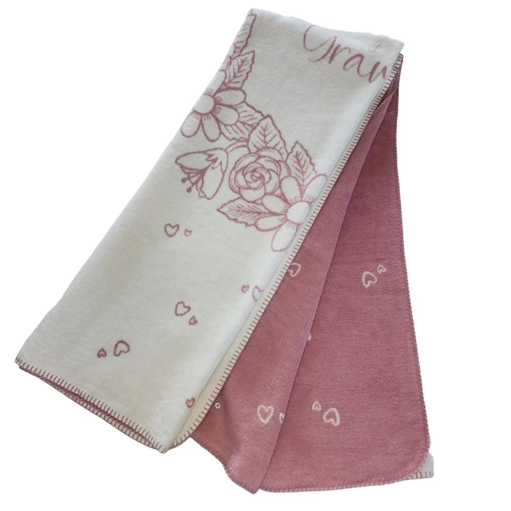Docofil Throw Blanket For Grammy Pink Ivory Reversible 51x67‎ Made in Portugal
